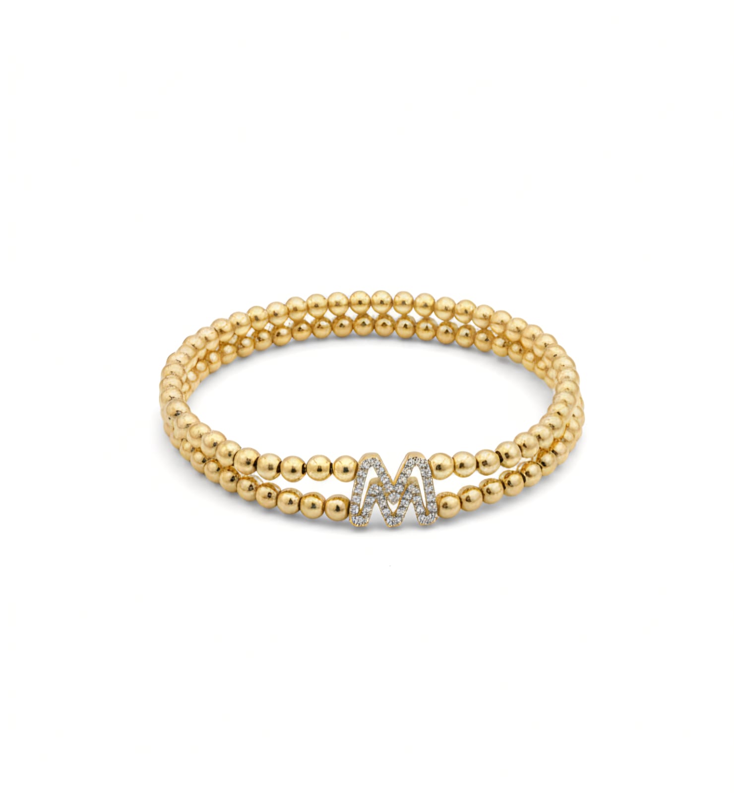 Golden Double Layer Beaded Initial “M” Bracelet for Women & Girls