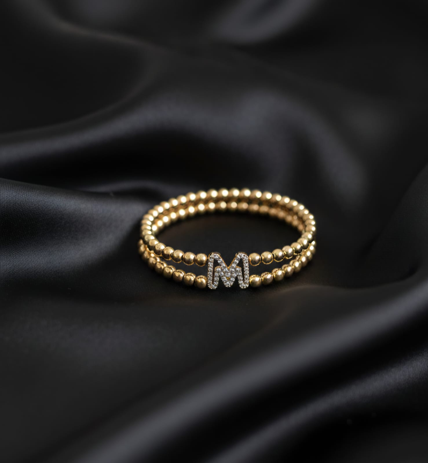 Golden Double Layer Beaded Initial “M” Bracelet for Women & Girls