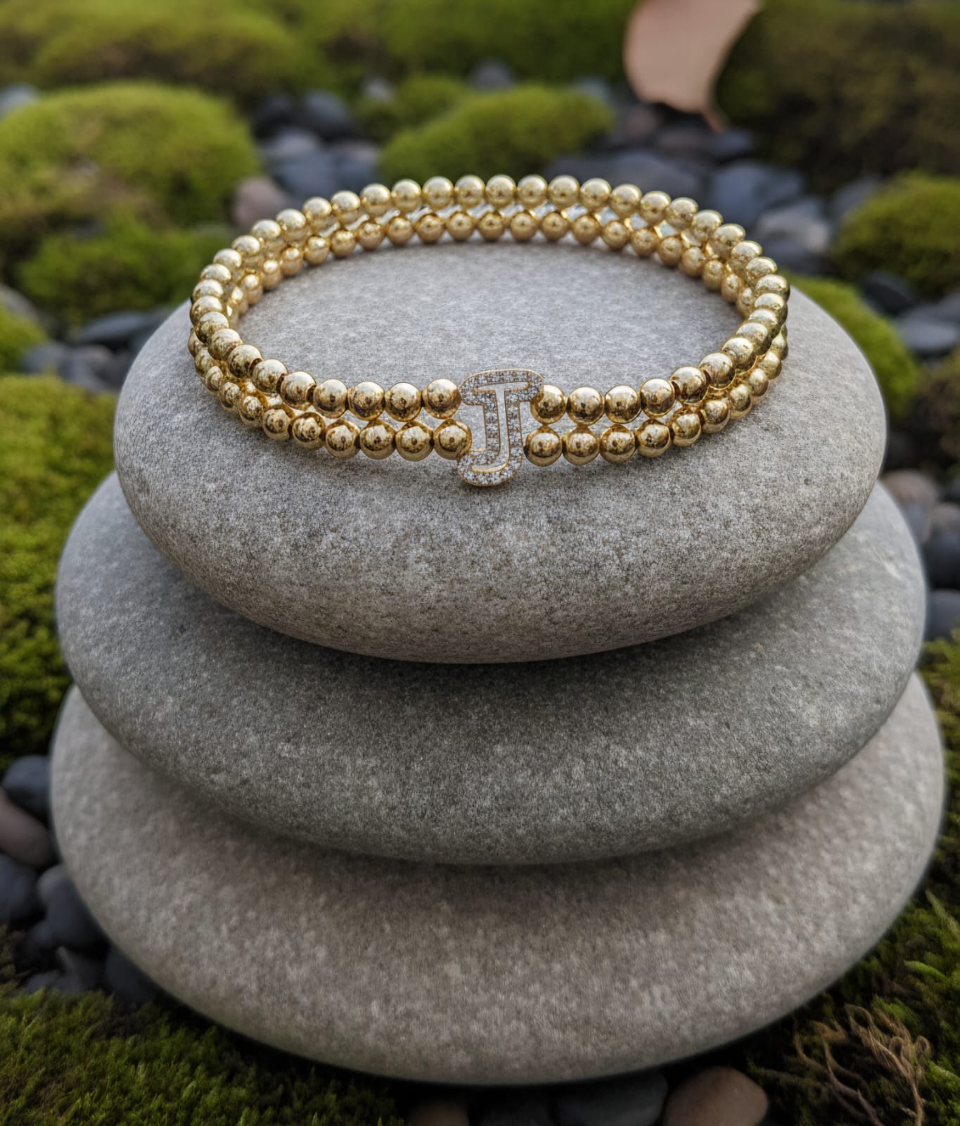 Golden Double Layer Beaded Initial “J” Bracelet for Women & Girls