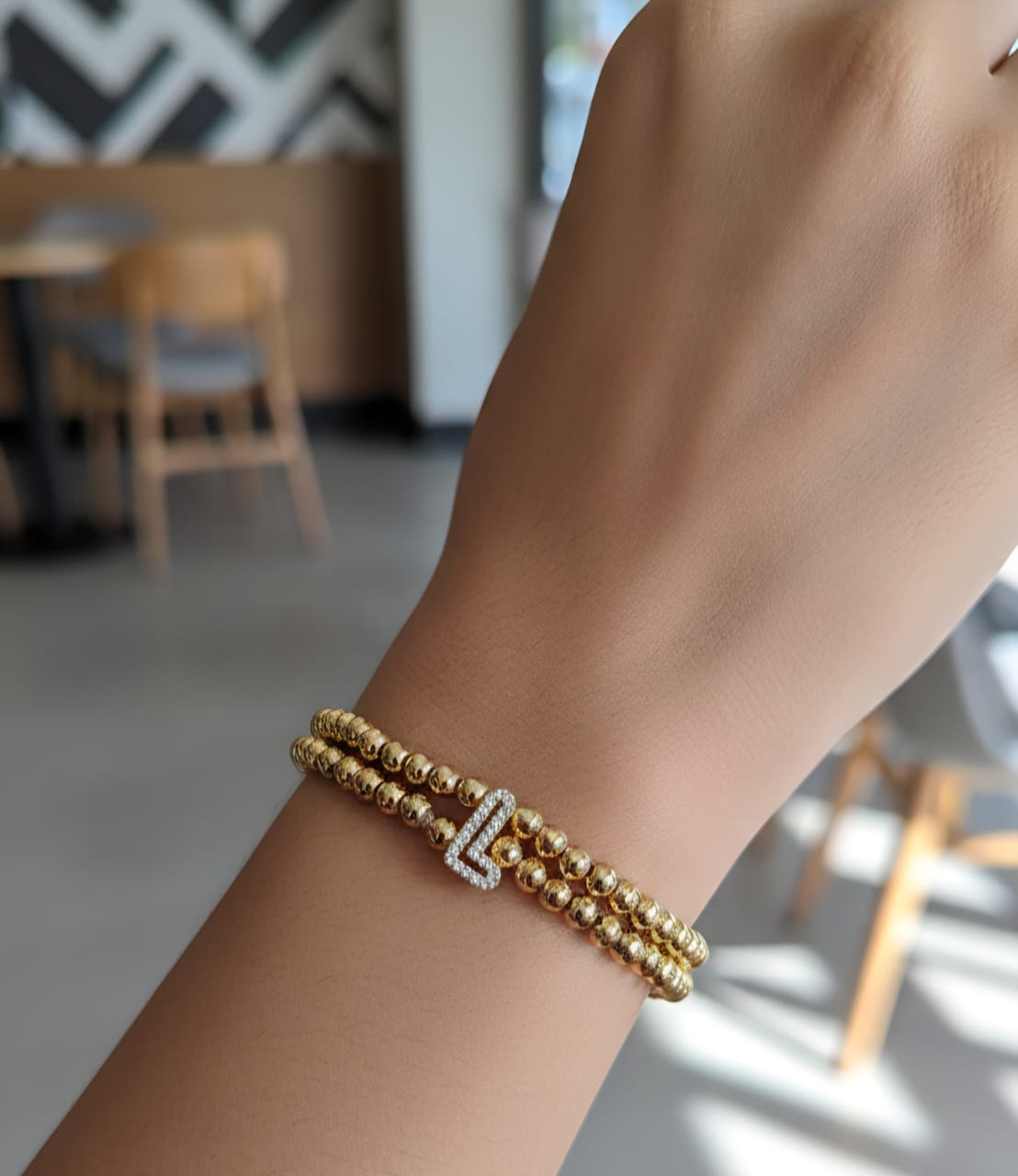 Golden Double Layer Beaded Initial “L” Bracelet for Women & Girls