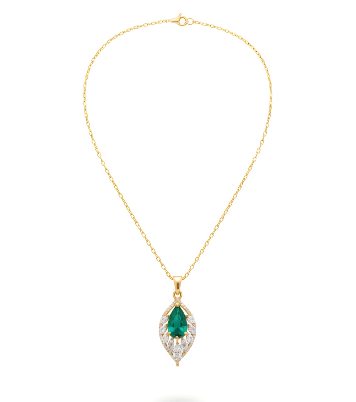 Elegant Gold-Plated Green Stone Leaf Pendant Necklace for Women