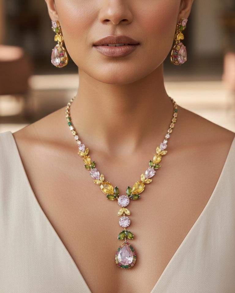 Pastel Multi-Color Gemstone Long Pendant Necklace for Fusion Look