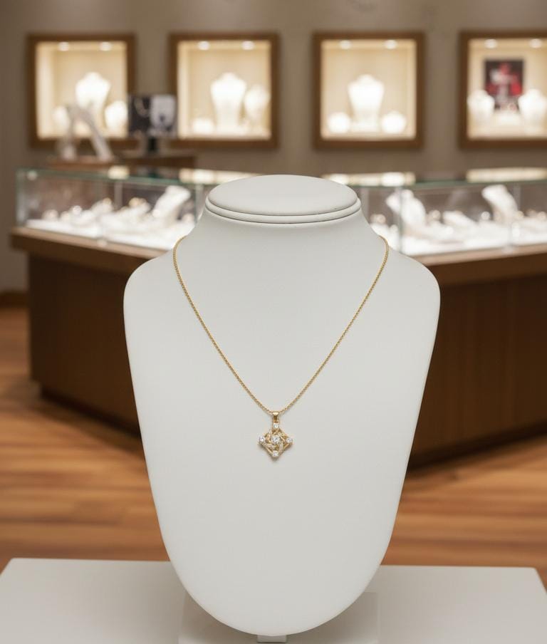 Minimal Gold-Plated Diamond-Shaped Pendant Necklace for Daily Wear