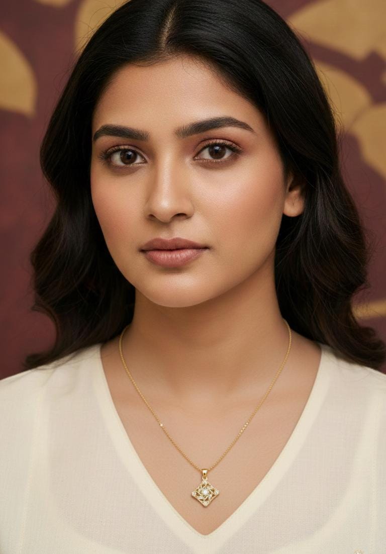 Minimal Gold-Plated Diamond-Shaped Pendant Necklace for Daily Wear