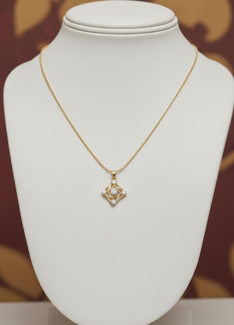 Minimal Gold-Plated Diamond-Shaped Pendant Necklace for Daily Wear