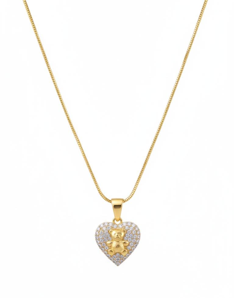 Gold-Plated Teddy Bear Heart Pendant Necklace Anti Tarnish Waterproof