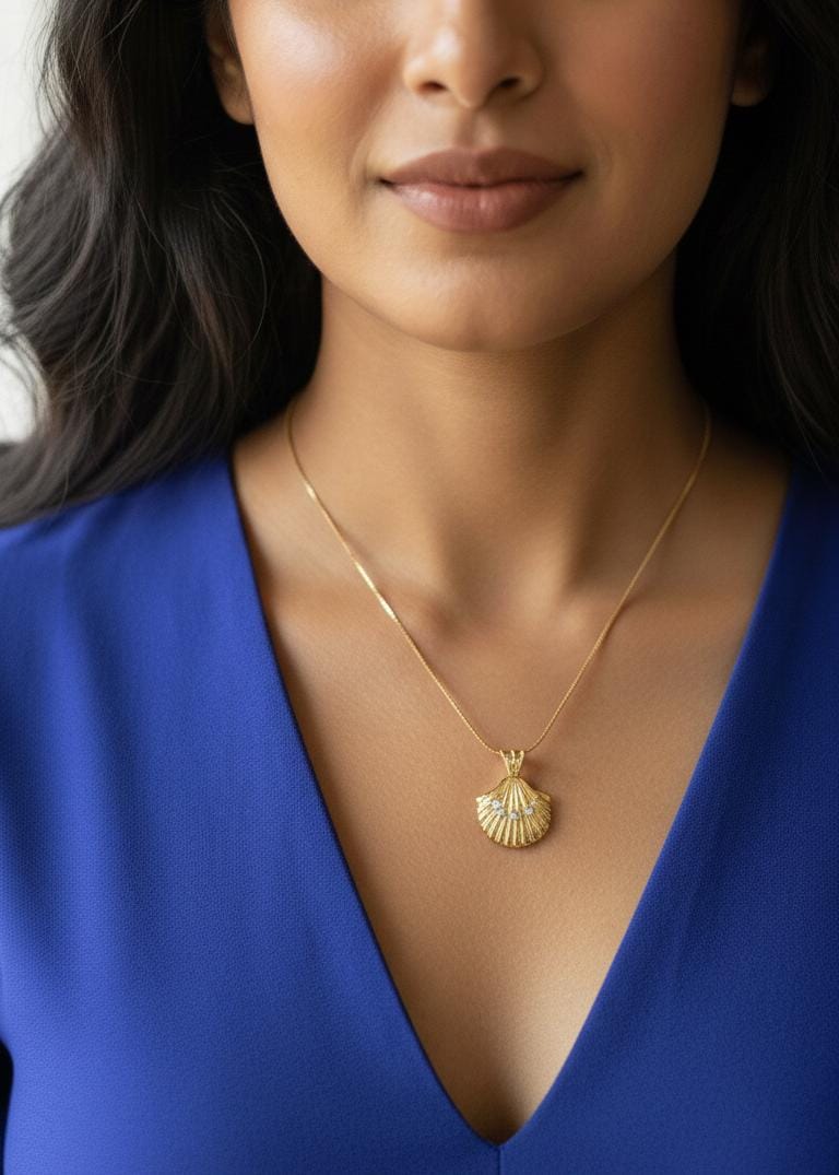 Gold-Plated Scallop Seashell Pendant Necklace Anti Tarnish Waterproof