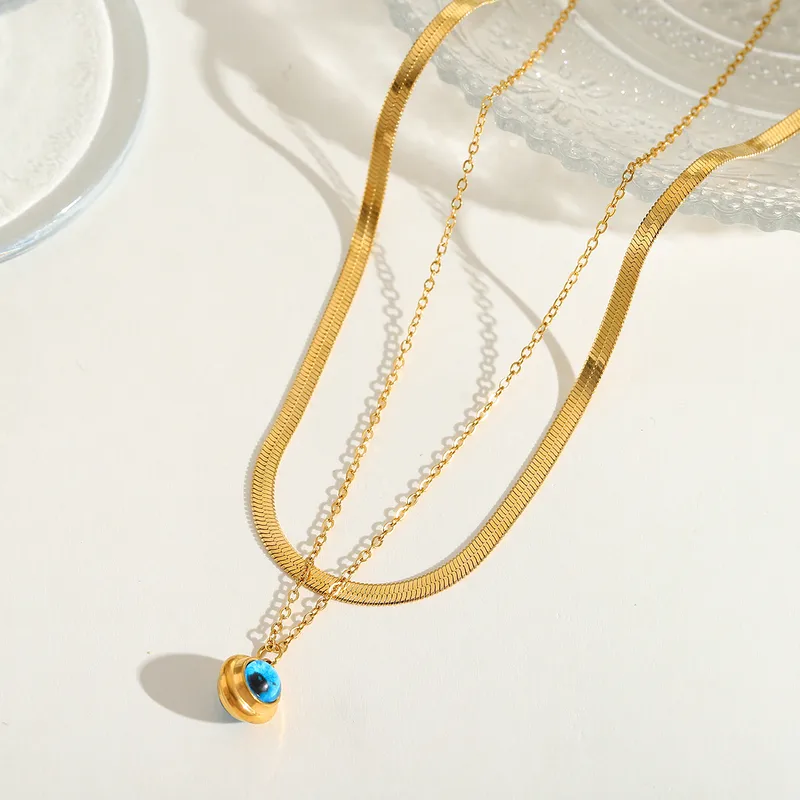 Gold-Plated Layered Snake Chain Necklace with Evil Eye Nazar Pendant for Women