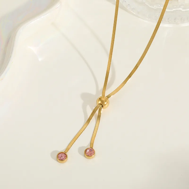 Anti-Tarnish Waterproof Gold Plated Pink Stone Necklace for Women