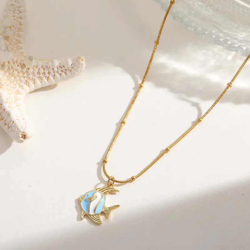 Playful Anti-Tarnish Waterproof Gold plated Tropical Fish Pendant Necklace