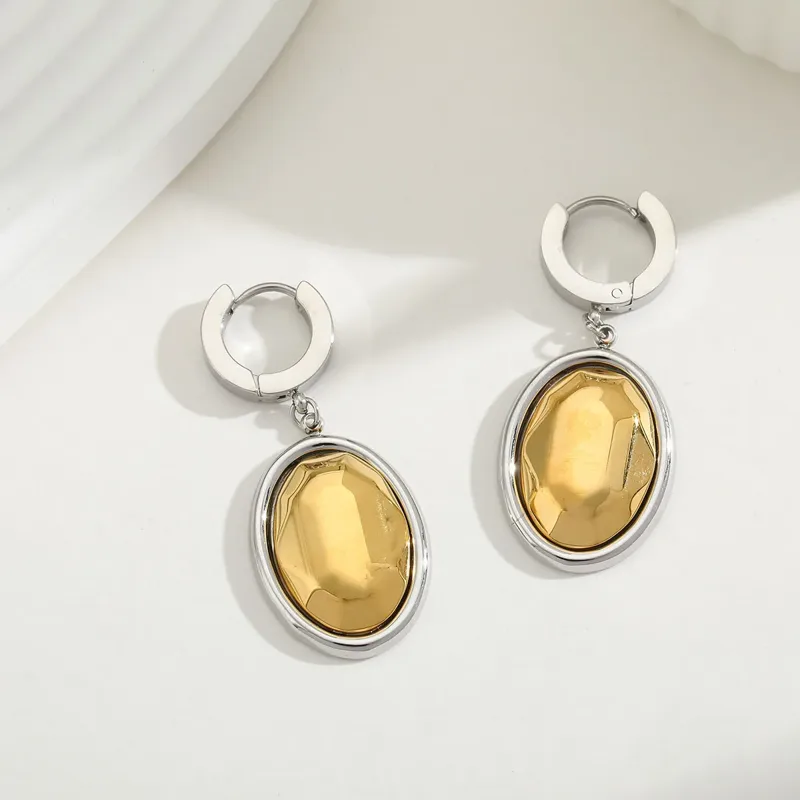 Chic Anti-Tarnish Waterproof Gold Oval Hoop Drop Earrings
