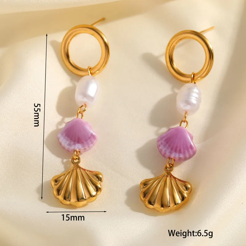 Whimsical Anti-Tarnish Waterproof Seashell Pearl Hoop Earrings