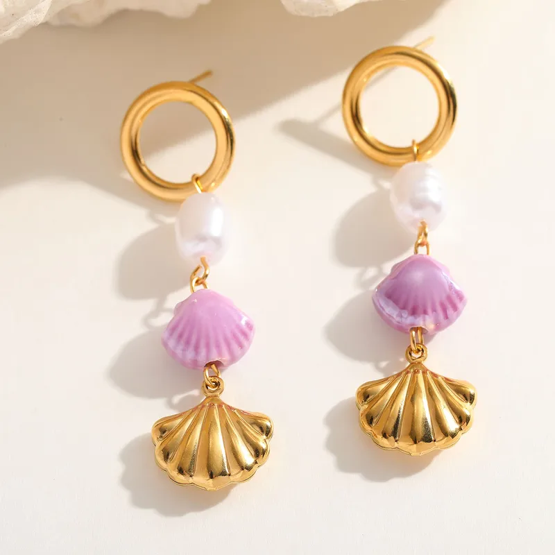 Whimsical Anti-Tarnish Waterproof Seashell Pearl Hoop Earrings
