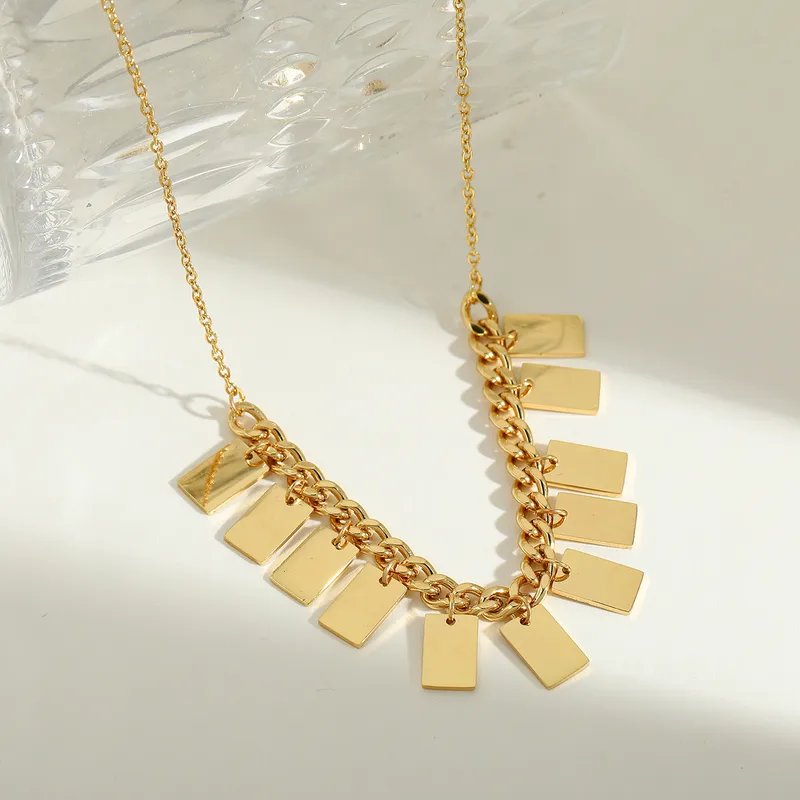 Sleek Anti-Tarnish Waterproof Bar Charm Chain Necklace