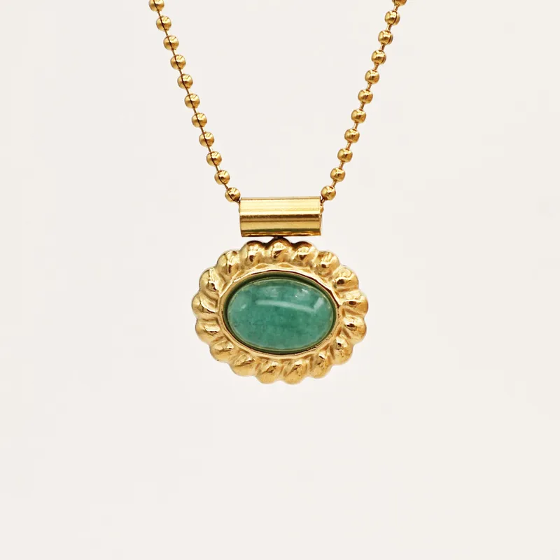 Radiant Anti-Tarnish Waterproof Green Oval Pendant Necklace