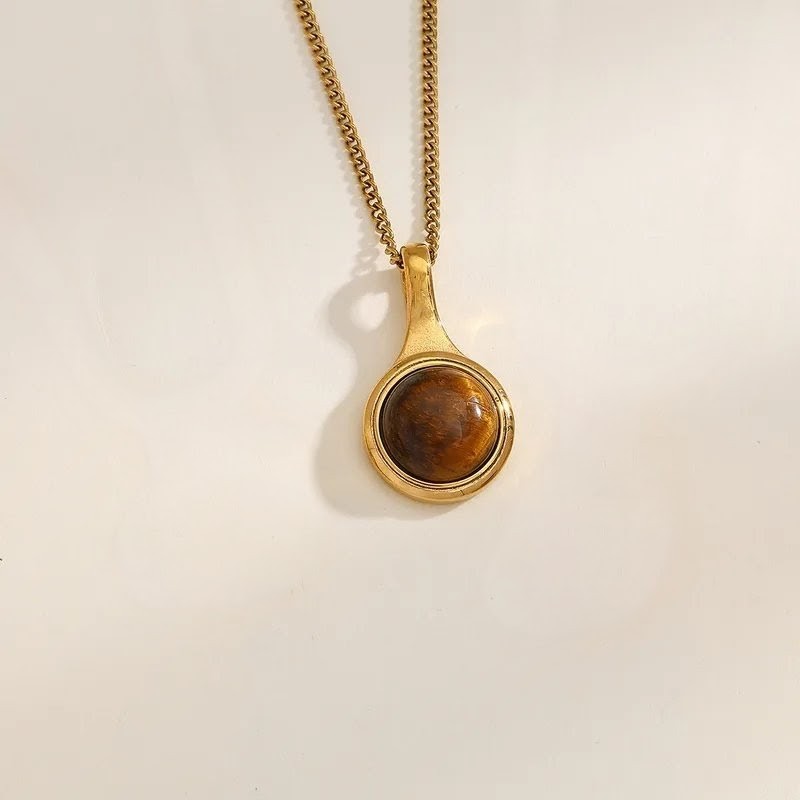 Anti Tarnish Gold Pendant Necklace with Stone for Women